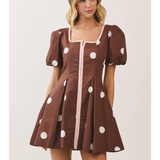 Clover Dot Piped Puff Sleeve Mini Dress