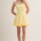 Sweet Breeze Square Neck Tiered Ruffle Mini Dress - Lemon Sherbet