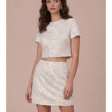 Ivory Shimmer Fringe Sequin Crop Top