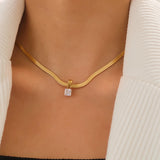 Square Pendant Blanc Cz Snake Chain Necklace