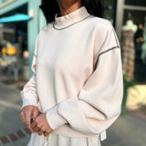 Pearl W/ Black Heavyweight Garment Dye Mockneck