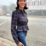 Nila Smocked Plaid Peplum Button-Front Blouse