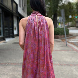 Red Multi Floral Glow High Neck Mini Tent Dress