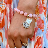 Blush Stone Coin Charm Stretch Bracelet
