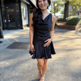 Black Drape Neck Dress