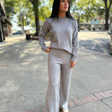 Charcoal LS Crew Neck Knit Top And Pants Set