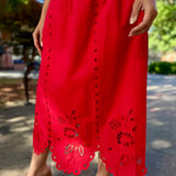 Scarlet Sunset Eyelet Midi Dress