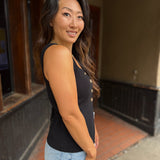 Black Sleeveless Button-Up Sweater Top