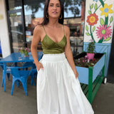 White Smocked Waist Bubble Hem Skirt
