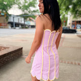 Contrast Piping Detail Halter Neck Mini Dress - Pink