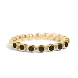 18k Gold Pvd Coated Beaded Stainless Steel Cz Stacking Ring - Black