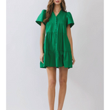 Camille Pleated Ruffle Button-Front Mini Dress
