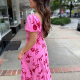 Pink-Red Square Neck Printed Top With Tiered Midi Skirt