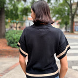 Black Contrast Trim Short Sleeve Pullover Sweater