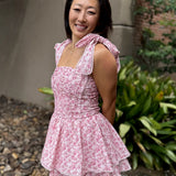 Pink Floral Print Ruched Bodice Mini Dress