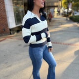 Navy White Stripe Hem Sweater