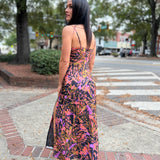 Multi Butterfly Kiss High Slit Bias Maxi Slip Dress