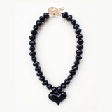 Romy Black Beaded Heart Pendant Necklace