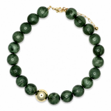Olive Green Resin 16mm Beaded Necklace with Gold Ball Accent