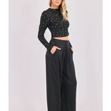 Black Romy Satin Pleated Pant