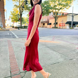 Red Inner Circle Cowl Neck Midi Dress