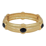 Blaire Hammered Gold Bangle Bracelet with Black Crystal Accents
