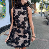 Black Linda Lace Halter Mini Dress