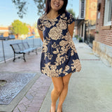 Midnight Blue Cream Charlie Floral Bubble Dress