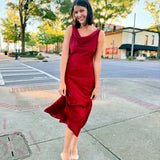 Red Inner Circle Cowl Neck Midi Dress