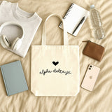 Sorority Name Heart Design On Mid-Size Canvas Tote