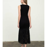 Black  Sleeveless Sweater Dress with Lace Hem