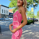 Bold Contrast Piping Detail Mini Dress - Pink