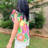 Tropical Bloom Flutter Top