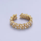 Gold Mini Baguette Clear Cz Round Pearl Ring