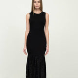 Black  Sleeveless Sweater Dress with Lace Hem