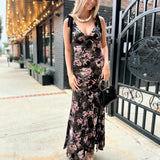 Coraline Velvet Tie Shoulder Maxi Dress - Black Floral