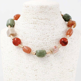 Gold Tube Beaded with Multi Color Green, Red, and Natural Stone 18" Necklace