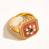 Rouge Red Enamel Vintage Adjustable Ring