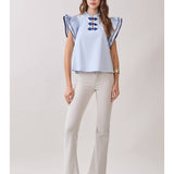 Ruffle Layered Flutter Sleeves Contrast Piping Top