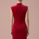 Ruby Velvet Mock Neck Shirred Mini Dress