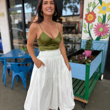 White Smocked Waist Bubble Hem Skirt