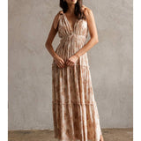 Beige/Apricot Floral Mini Sequins Maxi Dress