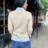 Tan & White Collared Knit Cardigan Sweater