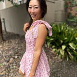 Pink Floral Print Ruched Bodice Mini Dress