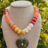 Multi Beaded Necklace with Green Heart Pendant