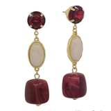 Sienna Maroon Triple-Drop Stone and Resin Earrings