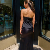 Natalia Strapless Mixed Material Maxi Dress - Black