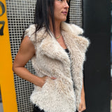 Light Taupe Faux Fur Shawl Collar Jacket