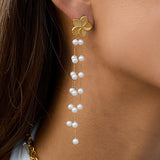 Thalina 18K Gold Flower Pearl Dangle Earrings