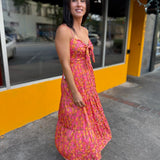 Sunset Glow Satin Spaghetti Strap Midi Dress